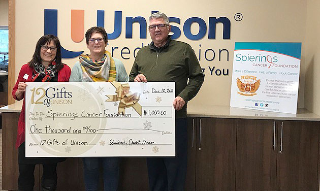 Spierings Cancer Foundation donation from Unison Credit Union